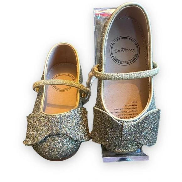 SweetHoney gold glitter ballet‎ flat big bow size 5 - Picture 2 of 7